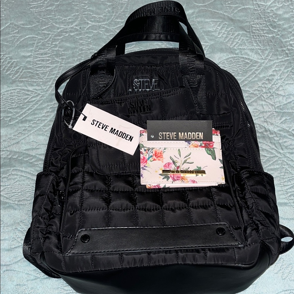 2 for 1 - Steve Madden Quilted Black Backpack & Steve Madden floral wallet - NWT